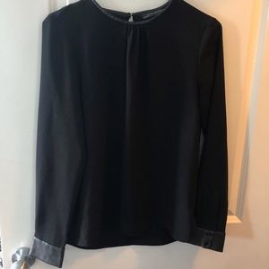 Zara Blouse Black w/ Leather Trim